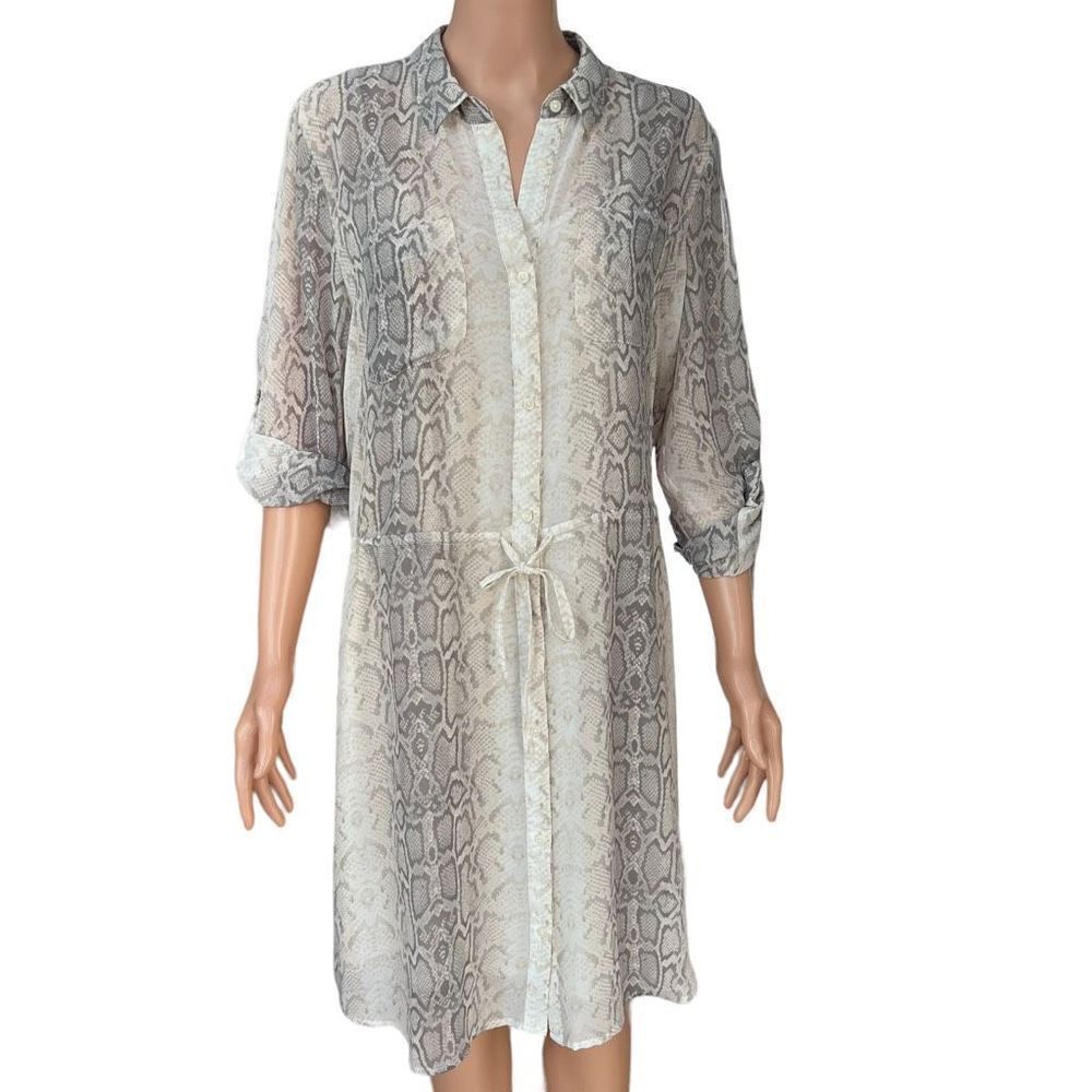 Old Navy Womens Snake Skin Print Button Front Drawstring Waist Shirt Dress L